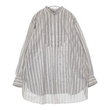 LENO バックボタンブラウス ストライプ オーバーサイズ 長袖シャツ グレー ホワイト レディース リノ【中古】5-1221M∞
