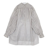 LENO バックボタンブラウス ストライプ オーバーサイズ 長袖シャツ グレー ホワイト レディース リノ【中古】5-1221M∞
