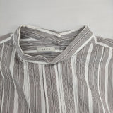 LENO バックボタンブラウス ストライプ オーバーサイズ 長袖シャツ グレー ホワイト レディース リノ【中古】5-1221M∞