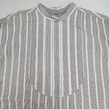 LENO バックボタンブラウス ストライプ オーバーサイズ 長袖シャツ グレー ホワイト レディース リノ【中古】5-1221M∞