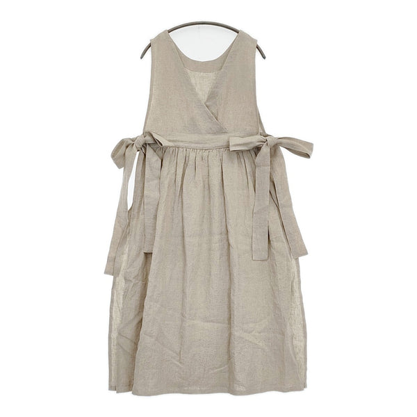 atelier emau リネン エプロンドレス リボン ワンピース ベージュ レディース アトリエエマウ【中古】5-0908S♪