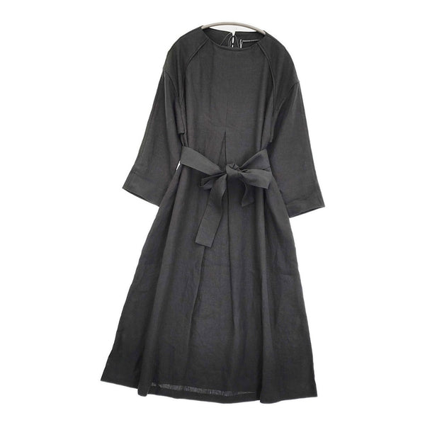 FRANCJOUR KEYCO LISA ボートネックワンピース ノワール リネン100％ ベルト付き ワンピース ブラック レディース フランジュール【中古】5-0908M♪