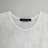 mizuiro-ind 刺繍 カットワーク 切替 コットン 日本製 半袖Ｔシャツ カットソー ホワイト レディース ミズイロインド【中古】6-0410S△