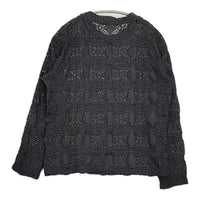 mizuiro-ind シアーパターンニッティングクルーネックロングTシャツ 定価10780円 24AW ブラック レディース ミズイロインド【中古】5-0908M♪