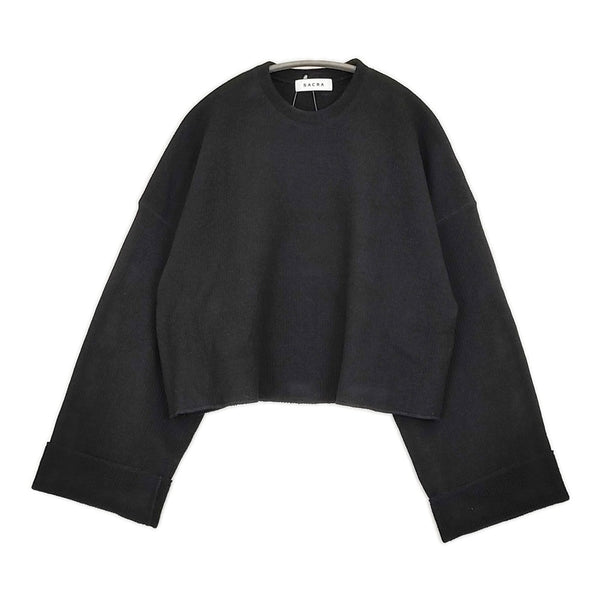 sacra ウーレンコットンプルオーバートップス 定価27500円 サイズ38 カットソー ブラック レディース サクラ【中古】5-1014T♪