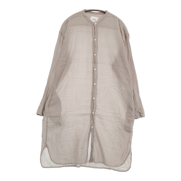 ARMEN バンドカラー ロングシャツ ガーゼ サイズ2 インド製 チュニック 長袖シャツ グレージュ レディース アーメン【中古】5-1103M♪
