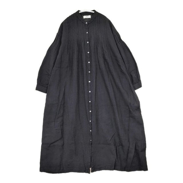 soil インド製 バンドカラー ウールリネン タック ワンピース ブラック レディース ソイル【中古】5-1020T∞