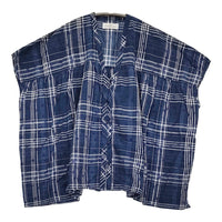 soil チェック/フラワープリント Vネックギャザースモック 定価14300円 ブラウス シャツ 24SS ブルー ホワイト レディース ソイル【中古】5-0908S♪