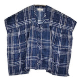 soil チェック/フラワープリント Vネックギャザースモック 定価14300円 ブラウス シャツ 24SS ブルー ホワイト レディース ソイル【中古】5-0908S♪