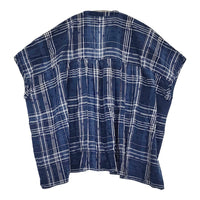 soil チェック/フラワープリント Vネックギャザースモック 定価14300円 ブラウス シャツ 24SS ブルー ホワイト レディース ソイル【中古】5-0908S♪