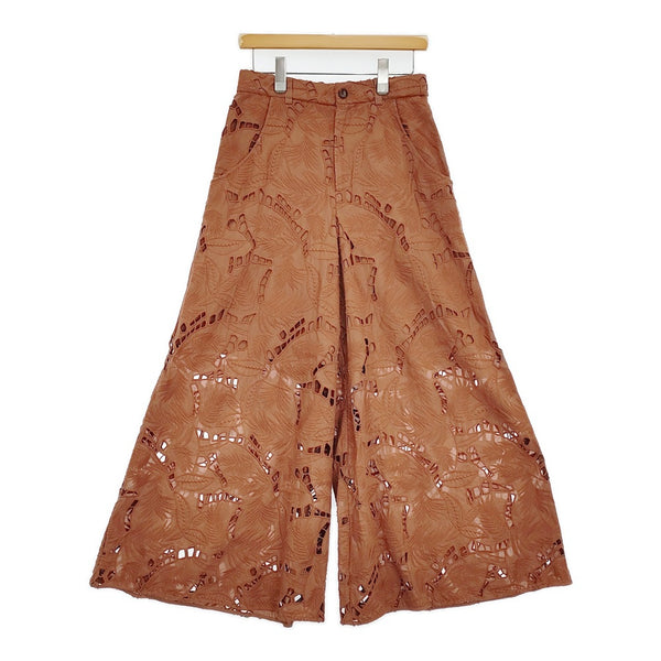 GRACE CONTINENTAL カットワークバギーパンツ 38 定価42900円 0125311103 25SS ブラウン レディース グレースコンチネンタル【中古】5-0916M♪