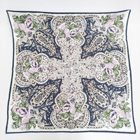 GRACE CONTINENTAL フラワーペイズリースカーフ シルク100％ 定価19800円 25SS ネイビー レディース グレースコンチネンタル【中古】5-0916G♪