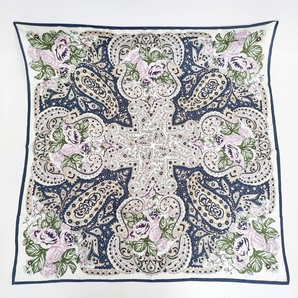GRACE CONTINENTAL フラワーペイズリースカーフ シルク100％ 定価19800円 25SS ネイビー レディース グレースコンチネンタル【中古】5-0916G♪