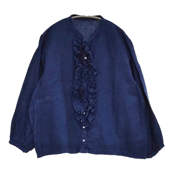 Blue in Green インディゴ染めリネン 高城染工 フリル ブラウス シャツ ネイビー レディース ブルーイングリーン【中古】5-0908M♪