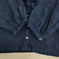 Blue in Green インディゴ染めリネン 高城染工 フリル ブラウス シャツ ネイビー レディース ブルーイングリーン【中古】5-0908M♪
