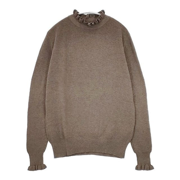 tumugu ランダムリブニットフリルハイネック コットン セーター ニット グレージュ レディース ツムグ【中古】5-1013T∞
