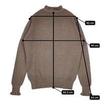 tumugu ランダムリブニットフリルハイネック コットン セーター ニット グレージュ レディース ツムグ【中古】5-1013T∞