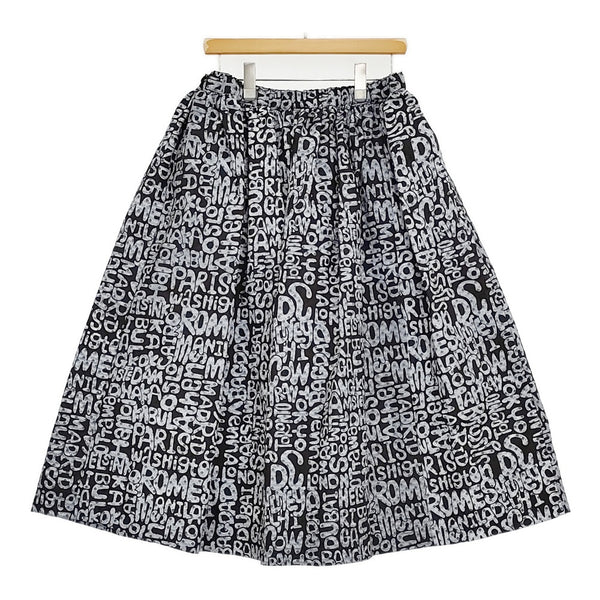BLACK COMME des GARCONS 総柄ギャザースカート 1D-S003 AD2019 ブラック グレー レディース ブラックコムデギャルソン【中古】5-0916G♪