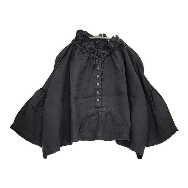 nest Robe リネンラッフルカラーブラウス 01213-1050 ドロップショルダー ブラウス シャツ ブラック レディース ネストローブ【中古】5-0916M♪