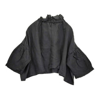 nest Robe リネンラッフルカラーブラウス 01213-1050 ドロップショルダー ブラウス シャツ ブラック レディース ネストローブ【中古】5-0916M♪