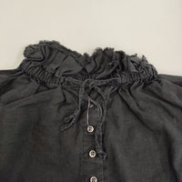 nest Robe リネンラッフルカラーブラウス 01213-1050 ドロップショルダー ブラウス シャツ ブラック レディース ネストローブ【中古】5-0916M♪