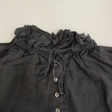 nest Robe リネンラッフルカラーブラウス 01213-1050 ドロップショルダー ブラウス シャツ ブラック レディース ネストローブ【中古】5-0916M♪