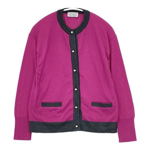 JOHN SMEDLEY/martinique メリノエクストラファイン ウール パール風ボタン カーディガン パープル レディース ジョンスメドレー/マルティニーク【中古】5-1013T∞