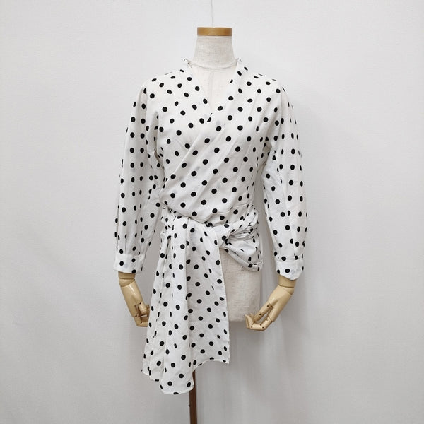 VERMEIL par iena ドット柄 カシュクール リボン ブラウス シャツ ホワイト ブラック レディース ヴェルメイユパーイエナ【中古】5-1030T◎