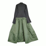 LANVIN en Bleu ドッキング ニット 3204326 サイズ38 ワンピース チャコールグレー カーキ レディース ランバンオンブルー【中古】5-1018T♪