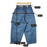 tumugu コットンリネンデニムパンツ 定価26180円 TB25126 ワイドイージー デニムパンツ ブルー レディース ツムグ【中古】5-1218G∞