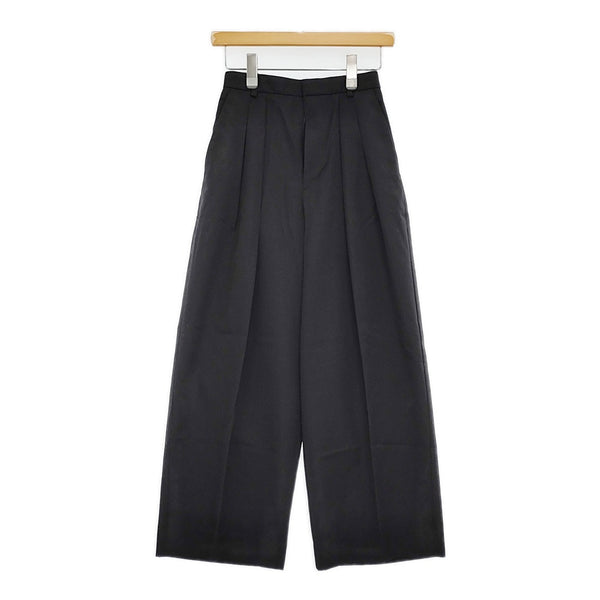 ATON COMPACT WOOL ツータックワイドパンツ 定価48400円 サイズ00 PRAGSM0104 ウール パンツ ブラック レディース エイトン【中古】5-0916G♪