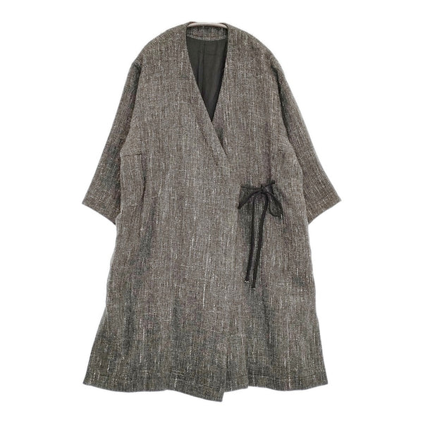 ARTS&SCIENCE 093-L11M-305 サイズ1 ウールヘンプ ローブコート ノーカラーコート グレー ホワイト レディース アーツ&サイエンス【中古】5-1018T♪