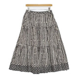 TABASA INDIA インド製 総柄 プリーツ加工 コットン ロングスカート ホワイト ブラック レディース タバサ【中古】5-1224M∞