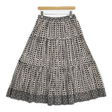 TABASA INDIA インド製 総柄 プリーツ加工 コットン ロングスカート ホワイト ブラック レディース タバサ【中古】5-1224M∞