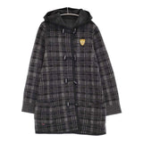 Mademoiselle NONNON チェック フード付き トグルボタン コート ブラック グレー レディース マドモアゼルノンノン【中古】5-1018T♪