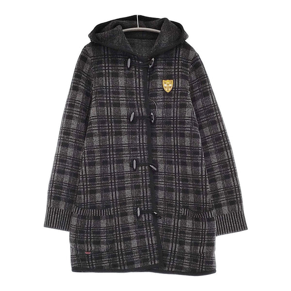 Mademoiselle NONNON チェック フード付き トグルボタン コート ブラック グレー レディース マドモアゼルノンノン【中古】5-1018T♪