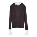 marmors マルモア layered rib knit 定価28600円 ウール レイヤード リブ セーター ニット ブラウン レディース【中古】5-1020T∞