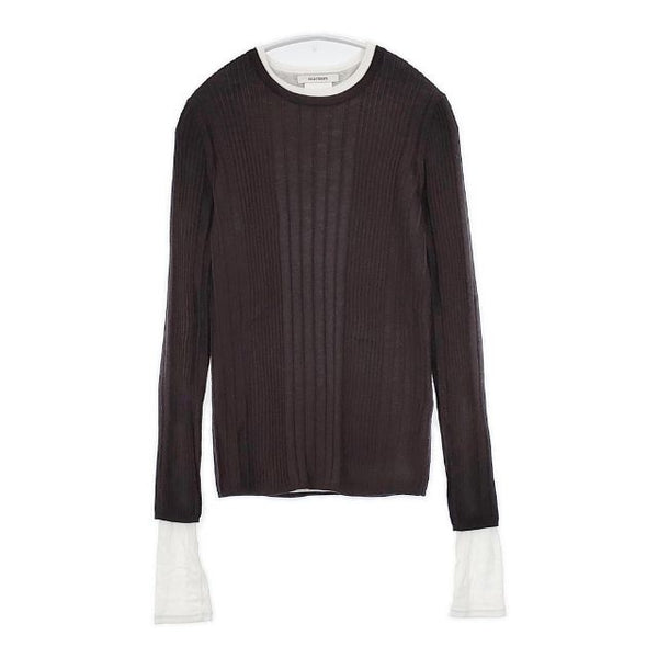 marmors マルモア layered rib knit 定価28600円 ウール レイヤード リブ セーター ニット ブラウン レディース【中古】5-1020T∞