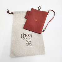 HENRY CUIR/ほぼ日 レザー 犬 花 刺繍 ブックカバー 手帳カバー レッド レディース アンリークイール/ほぼ日【中古】5-0916G♪