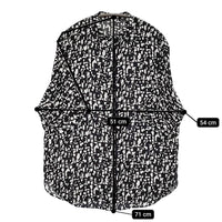 iCB バックサテンアムンゼン 五分袖 バンドカラ―ブラウス XS 定価16940円 シャツ ブラック ホワイト レディース アイシービー【中古】5-0916S♪