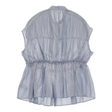 TOMORROWLAND コットンシルク シャーリングペプラムブラウス 36 定価25300円 24SS ライトブルー レディース トゥモローランド【中古】5-0916S♪