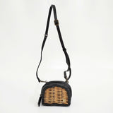 ebagos ウォレットショルダーミニ 牛ソフト ショルダーベルト 籐付き財布 定価35200円 ショルダーバッグ ベージュ ブラック レディース エバゴス【中古】5-1027G◎