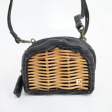 ebagos ウォレットショルダーミニ 牛ソフト ショルダーベルト 籐付き財布 定価35200円 ショルダーバッグ ベージュ ブラック レディース エバゴス【中古】5-1027G◎