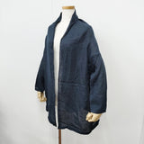 fog linen work リネン 前開き サイズM カーディガン ネイビー レディース フォグリネンワーク【中古】5-1211G◎