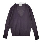 MARGARET HOWELL/JOHN SMEDLEY ウールVネック 定価29400円 セーター ニット パープル レディース マーガレットハウエル/ジョンスメドレー【中古】5-1020T∞