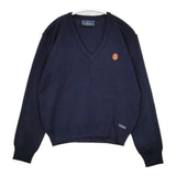 Le Minor フランス製 ウールアクリル Vネック ワッペン付き セーター ニット ネイビー レディース ルミノア【中古】5-1020T∞