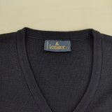 Le Minor フランス製 ウールアクリル Vネック ワッペン付き セーター ニット ネイビー レディース ルミノア【中古】5-1020T∞