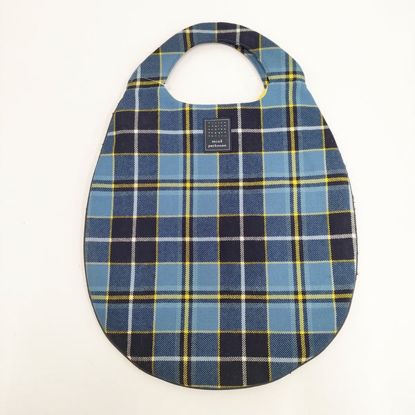 mina perhonen tartan エッグバッグ チェック トートバッグ ミズイロ ブルー レディース ミナペルホネン【中古】5-1006T◎