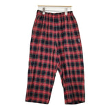 Midi-umi ワイド チェック コットン ロイヤル スチュワート イージー パンツ レッド ネイビー レディース ミディウミ【中古】5-1224G∞