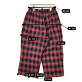 Midi-umi ワイド チェック コットン ロイヤル スチュワート イージー パンツ レッド ネイビー レディース ミディウミ【中古】5-1224G∞